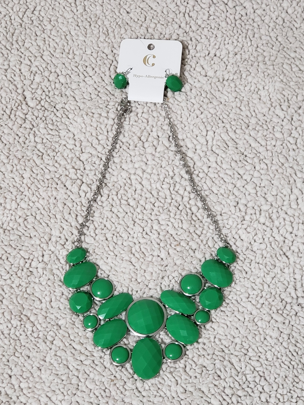 Green Faceted Bib Necklace with Matching Studs | Charming Charlie